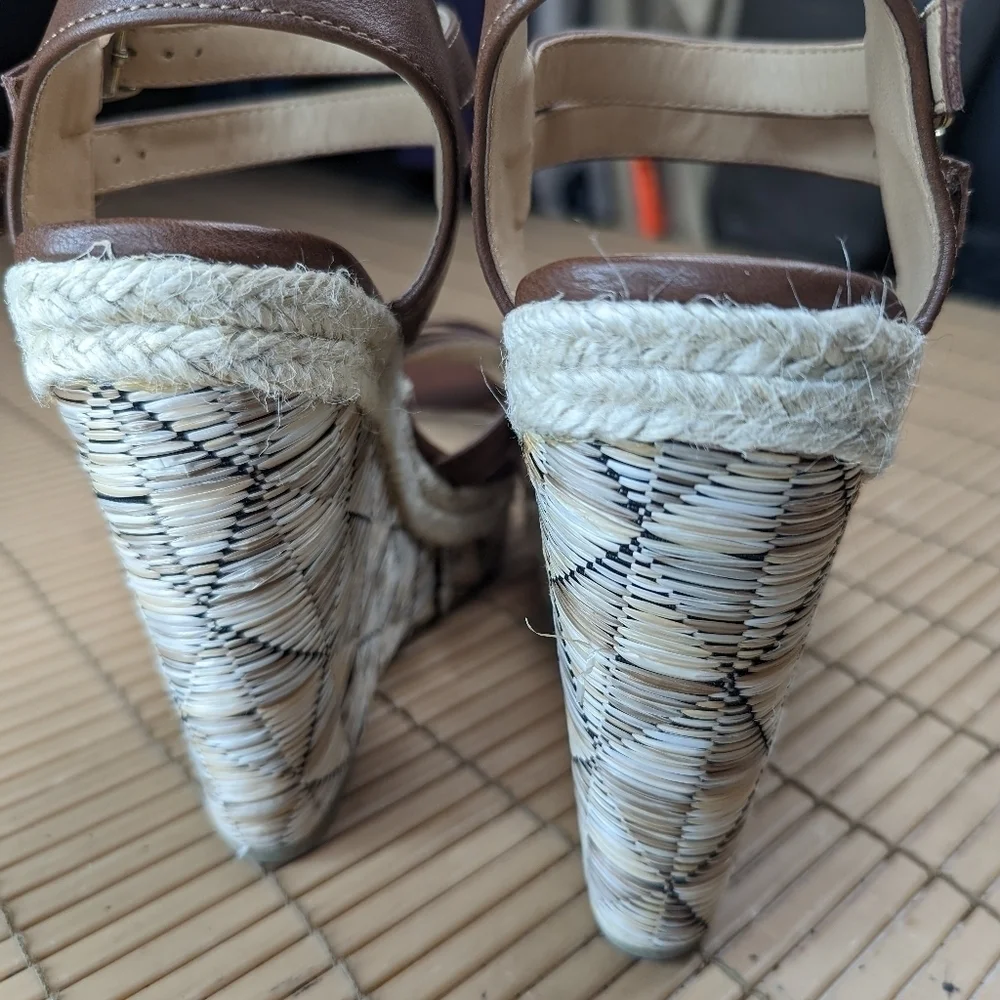 Charlotte Russe Brown Vegan Leather Espadrilles Platform Wedge 5